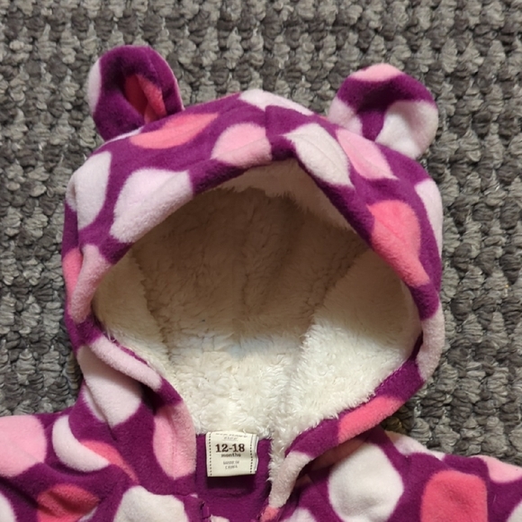 Old Navy Pink and Purple Polka Dot Kids Cold Weather Outdoor Zip Up Cover-up. - Picture 3 of 9